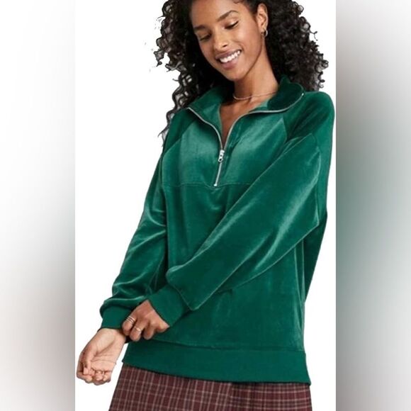 Wild Fable Quarter Zip Velour Pullover Sweatshirt Jacket - Picture 8 of 8